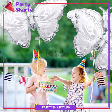 Jumbo Size Silver Color Butterfly Foil Balloon 110x55 cms For Butterfly Theme Birthday Party Decoration